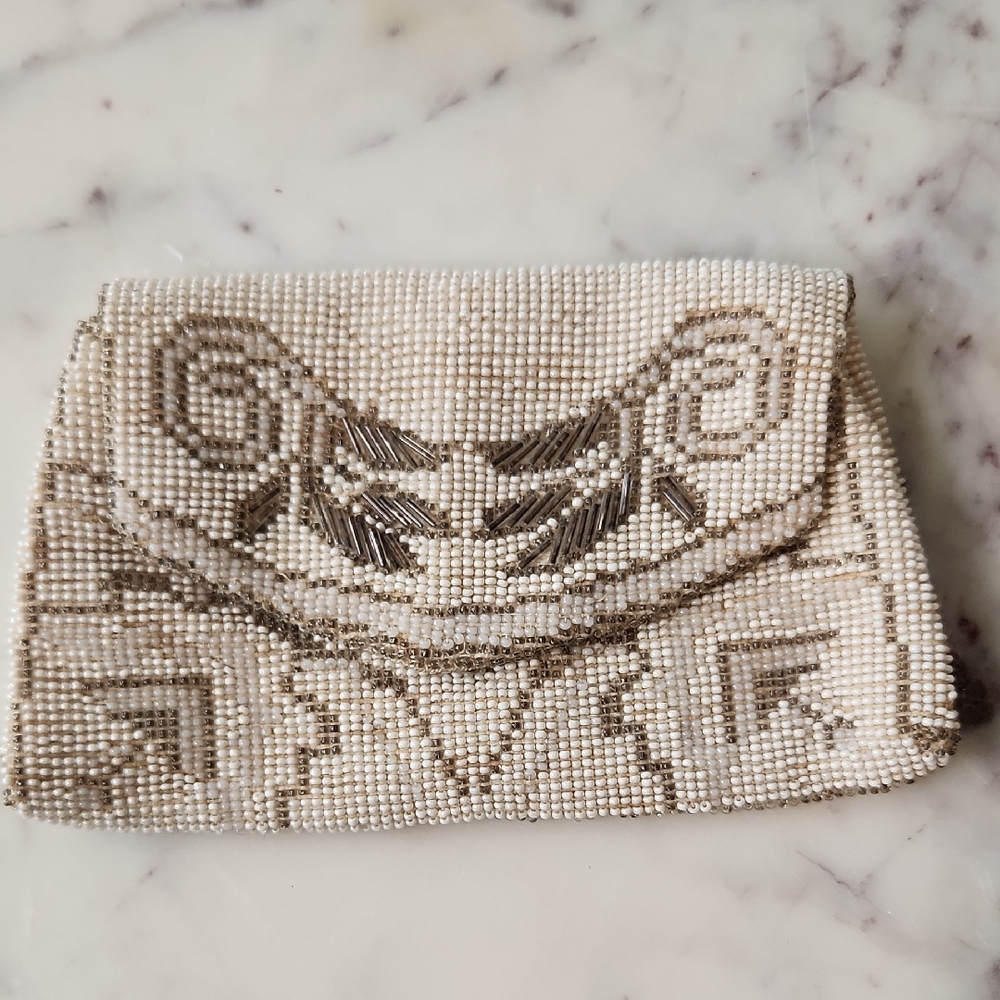 Antique 1920's Beaded Belt / Clutch - Cream Made n Czechoslovakia RARE